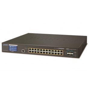 Planet GS-5220-24P4XVR, Smart PoE switch 24x TP,4x SFP+ 10Gbase-X,Web/LCD+ONVIF, 802.3at-400W, AC+DC GS-5220-24P4XVR